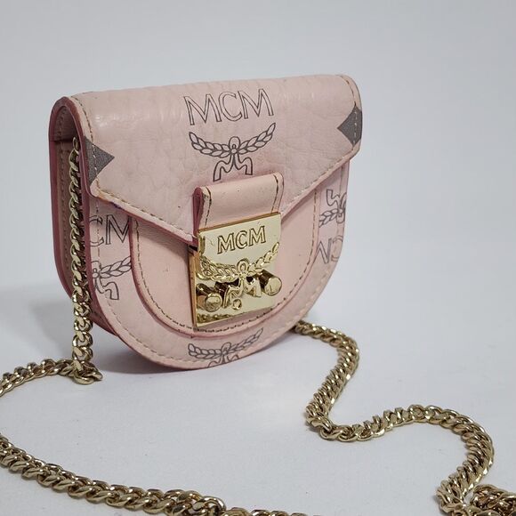 MCM Vintage Pink Visetos Mini Crossbody Chain Bag Purse Made in Korea 1990s - Picture 2 of 16